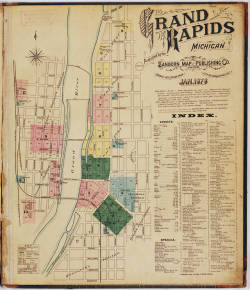 mapsontheweb:  Grand Rapids, MI, January 1878.Two rare maps discovered in the attic of a Heritage Hill home are giving historians a glimpse of what downtown Grand Rapids looked like nearly 150 years ago.  A hundred years before i was born there. 😊