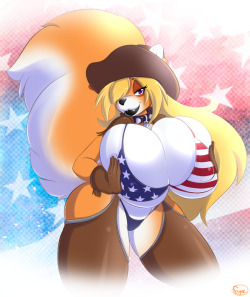 fyxefox:   This is actually a picture I did last year as a commission for Ghostbane, but I’ve been sitting on it and keep forgetting to upload it. Now seems like a good time to! Basically the idea was an all American Fyxie~ Texan to be exact! So I 
