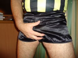 Black satin short shorts  Submitted by satinfetishes.