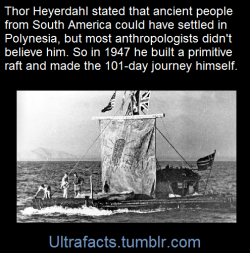 ultrafacts:  The Kon-Tiki expedition was a 1947 journey by raft across the Pacific Ocean from South America to the Polynesian islands, led by Norwegian explorer and writer Thor Heyerdahl. The raft was named Kon-Tiki after the Inca sun god, Viracocha,