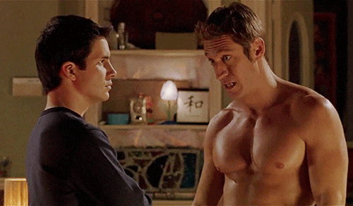etcpackers:  Robert Gant &amp; Hal Sparks in Queer as Folk 3x06, “One Ring to Rule Them All” (2003, dir. Bruce McDonald)