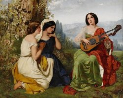 loumargi:  Frederick Richard Pickersgill A romantic scene with girl playing lute, 1850.  @sssshale @elshalarossa 