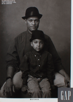 theeducatedfieldnegro:  Laurence Fishburne and son Langston for Gap 1992, photographer Annie Leibovitz   Haha I went to school with Langston Fishburne. He was a few grades ahead. Nice guy