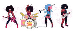 endless-fuckery:  LOOK I MADE A GARNET BAND. So I was going to wait until I got my online store up and running before I posted this but i’m too impatient lol. Anyway, each band member is based off the different cannon incarnations of Garnet throughout