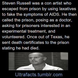the-goddamazon:  creppysponge:  blackgirlsparadise:  How….?  STEVEN RUSSELL WAS A FUCKING GENIUS.  Originally arrested for Insurance Fraud, he met the love of his life Phillip Morris in prison He got out before Phillip, so he proceeded to GET PHILLIP