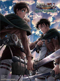 snkmerchandise:  News: Ensky 2019 SnK Wall Calendar Release Date: Early October 2018Retail Price: 1,836 Yen Ensky has released a preview of the 2019 SnK calendar, with Eren and Levi as the cover visual in a brand new image! Ensky’s 2018 calendar featured