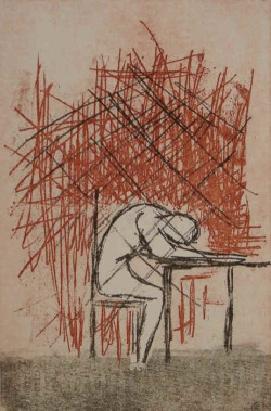 amare-habeo:  Illustration for the Franz Kafka’s novel “The Trial (Der Prozess)”  K. at desk (K. am Schreibtisch) 