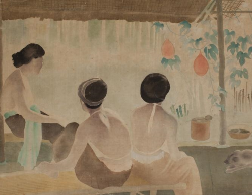 fordarkmornings:  Nguyễn Đức Nung (Vietnamese, 1914–1983) – Trois femme sous la veranda, detail. Ink and gouche on silk.