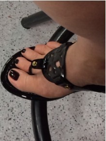 I get a lot of requests for pics in sandals.  I donâ€™t wear them often, but did tonight.  Feet are looking a bit dry and I had a bad polish job, but since so many ask!!  No cum left on there from the foot job earlier today.  Sorry!