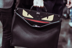 gameandwatch:  dont-do-womens-just-raf-simons:  fendi aw14  there is a Gastly in that bag 