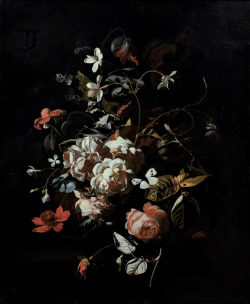 jiradevan:&ldquo;Roses, tulips, carnations, a butterfly and other flowers in a vase on a table&rdquo; by Simon Pietersz Verelst