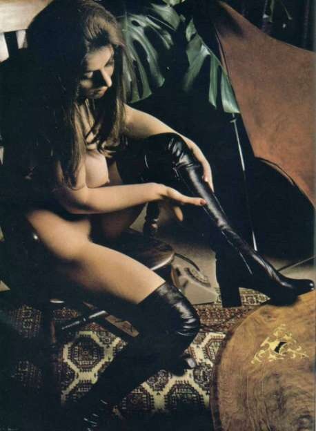 pixiedeadbeat:Belinda puts her boots on, Mayfair Magazine, May 1972. 