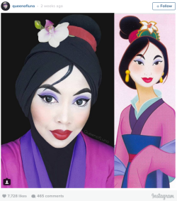 sizvideos:  Malaysian makeup artist uses her hijab to turn herself into actual Disney princesses 