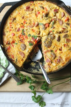 foodffs:  Calling all meat lovers! This Three Meat, Egg, Cheese and Potato Breakfast Skillet is heavy on the protein AND flavor, &amp; made in your favorite cast-iron! http://thefirst-taste.com/three-meat-egg-cheese-potato-breakfast-skillet/Really nice