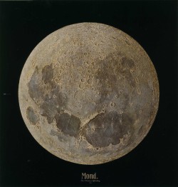 hideback: Julius Grimm (1842-1906) In 1888, Julius Grimm used photography and telescope observation to create this intricately detailed and precise oil painting of the moon. In the night sky, the moon is always lit from behind you – so the shadows of
