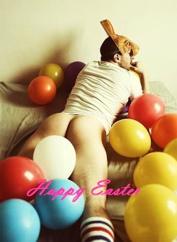 Where&rsquo;s my GD Basket of Chocolates, Daddy?I cannot believe that I cannot find the original image above in my harddrive. The boy whose bottom you see above is our Easter Bunny for this weekend. And if I could just find the complete image on my comput