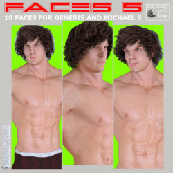 Faces 5 for Michael 5 and Genesis  Male is comprised of 10 custom face morphs without any textures.   Files for DAZ Studio 4.9 and up are optimized in this set. 33% off until 10/20/2017! Faces 5 For Genesis Male, Michael 5 And Heroic Michael 5  http://ren