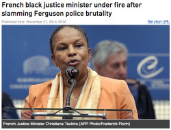spookylangsettte: unfollowback2006:   The French justice minister has been critical of US police violence after the Ferguson decision. She tweeted Bob Marley’s lyric “Kill them before they grow” referring to teenagers shot down by law enforcers.