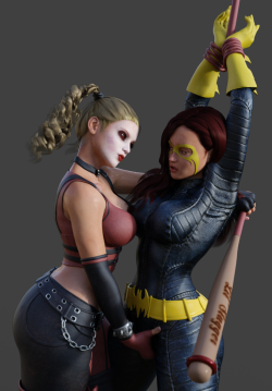 squarepeg3d:  It’s totally unfair to say that Harley doesn’t practice safe sex. She has Batgirl tied up and everything. She even has a bat, just in case! Will this be a comic? Absolutely. I made a Harley costume and dammit…I need to use it. This