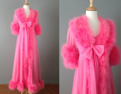 satinworshipper: 1960s Hot pink marabou peignoir set by OffBroadwayVintage on Etsy 