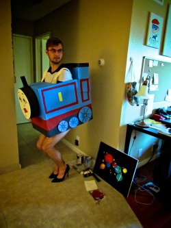 nickyplayspiccolo:  cellobeer:  Finally finished painting the costume. Slutty Thomas the Tank Engine is about ready to chug out of this muthaf*cker.  Oh my god 