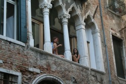  i saw these two girls while riding a gondola in venice. they were smoking and chatting on their windowsill, waving at passing boats. i thought they were incredibly lucky; i would love to share an apartment with my friend or sister in the most romantic,