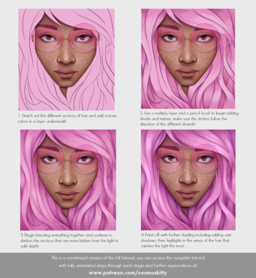 cosmos-kitty: Here’s the first part to the hair tutorial, since there’s a lot to cover here I’m starting off with the basics then moving onto different hair textures and types in the next one ✧  Those who pledge to me on Patreon will get the