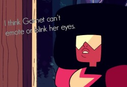 steven-universe-confessions:  That’s probably why she wears her shades all the time (that and the third eye might freak people out). I think her eyes may also be sensitive to sunlight and bright places.  She does blink in &ldquo;Arcade Mania&rdquo;,