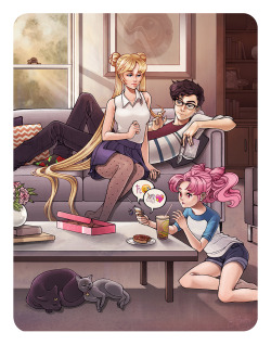 elizabethbeals:  Off Duty: Lazy Sunday My Illustration for the ‘Moon Crisis: A Sailor Moon Tribute Art Show’. Opening night is tonight, starting at 6pm, at the Rothick Art Haus in Anaheim Ca!  Hope y’all enjoy it, and have a fantastic time at the
