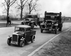 Reg Speller -  The newly built one horsepower Rytecraft lorry, believed to be the smallest motor lorry in the world, on the North Circular Road with other traffic, 1935.