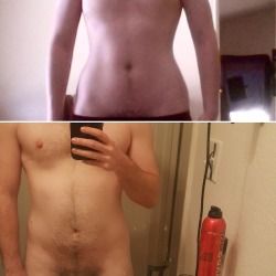 mickstransition:  Hip &amp; torso comparison 5 months T &gt;&gt; 3.5 yrs T ;   My hip dysphoria used to be so bad I didn’t want to transition. I felt like genetics had screwed me and I would never be able to pass. Even now the doubts follow me each