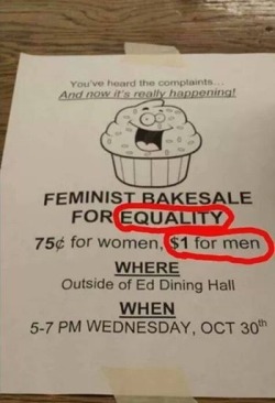 beaky-peartree:  feminismisahatemovement:  Mmmm… I can almost taste that equality….You know. Almost .  OH MY JESUS CHRIST ALRMIGHT Y IN THE SKY IT IS TO SHOW HOW IT IS UNFAIR THAT WOMEN GET PAID AOBUT 75 CENTS FOR EVERY DOLLAR A MAN EARNS THATS WHY