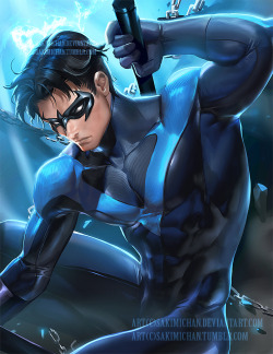 sakimichan:  always love painting muscles *_* Nightwing , Male pinup for this week.NSFW/Normal versions, psd, high-res JPG, Vid process ►https://www.patreon.com/posts/2937466 