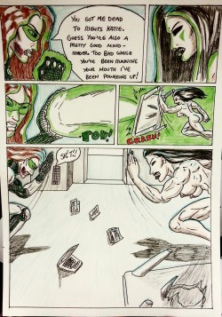 Kate Five vs Symbiote comic Page 89  Kimberly buying time with her trash talking, but Kate flips a table!   I think the first 3 panels are some of my best :)