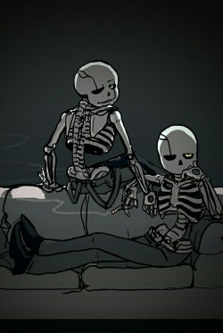 junkpilestuff:  Gaster!sans x Gaster!sans based on sketch in the link below  Sorry for the shitty resolution, my computer is kindabeing a dick right now.. lol  http://atomicshitpost.tumblr.com/post/134869999416/bare-skeleton-is-not-undertail-gsans-borurou