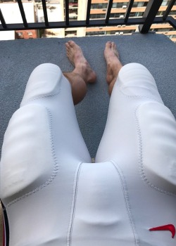 strappedown:  Relaxing on the balcony…my morning wood is tucked safely inside a hard jock cup.  Didn&rsquo;t have a balcony to relax on, but been there &amp; done that.