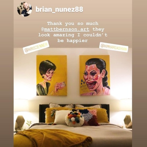 I love seeing my art living in it&rsquo;s new home! The paintings I made of Kris Jenner and Kim Kardashian for Brian look great over his bed!  Anyone who has art from me, I would always love to see a pic of it living in your space.    Commissions open!