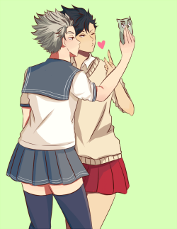 sodap6p:  ‘Akaashi’s not replying!!’ &lsquo;Don’t worry he’s just taking his time admiring’ for HQ!69min !! the prompt was selfie/purikura 