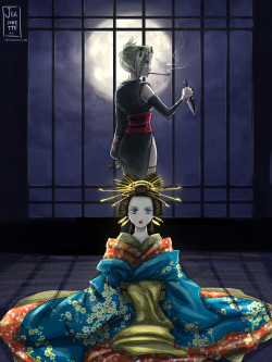 jeannetteleven:  Sun and Moon of Yoshiwara The Sun is not the only thing shining in the sky. The Sun and the Moon… are both irreplaceable lights that illuminate this town of darkness!  Better quality http://fav.me/d76ralt 