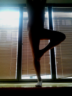 talktothenakedwriter:  Inspired by naked-yogi, I have decided to start incorporating yoga into my routine. Working from home means that I don’t get to stretch myself as often as I’d like, so she’s a great inspiration. I need to get my foot tucked