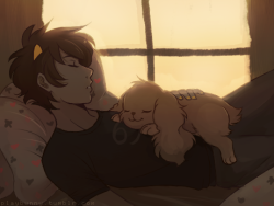 I had this old au called puppybound where karkat had a cocker spaniel puppy named diamond and I got asked a few times if i could ever draw them together again so have them here taking a nap together uvu 