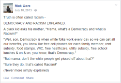 rickfuckinggore:  nitrostreak:  rickfuckinggore:  He honestly just digs his hole deeper every post I see.  I talked on Facebook about how I didn’t doubt this Shit Stain was racist… I was right. He’s disgusting.  He’s so racist you can feel it