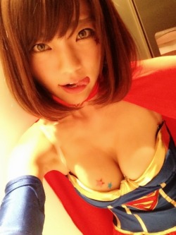 asiangoldmine:  SuperGirl - Nana Hiratsuka.  Halloween’s over…but who cares.   Super tits.