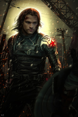 petite-madame:  Jared Padalecki as The Winter Soldier. (2016) Artwork done for the May 2016 edition of the Supernatural Art Show on Twitter. I already drew Jared as The Winter Soldier about two years ago. Here he is again! ^^ (Photoshop CS6) 