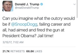 odinsblog: weavemama:  A fired gun wasn’t aimed at Obama from a hip hop music video… Instead, trump supporters and other racists made replicas of him being lynched.   And it was very obviously a *toy* gun at that. It’s not even a serious comparison