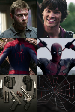 cat-n-claw: Spiderman!Sam and Deadpool!Lucifer AU In which the charming, geeky friendly-neighborhood Spiderman (secretly known as Sam Winchester) forms an unexpected friendship with the foul-mouthed, morally twisted, Super-antihero Deadpool (aka Lucifer,