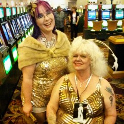 Hitting the #casino with #burlesque legend #HolidayOhara at #burlesquehalloffame #sequins #glitter #glamour #glamorous #vintage #vintagefur #fur #femdom #mistress #aliceinbondageland #fashion #VIP #bhof #bhof2015 #LasVegas #Vegas #party #sexy #sexygram
