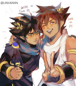 linvaniin:  vanitas and pit as dark pit and pit! they’re… so similar I love them so much. 