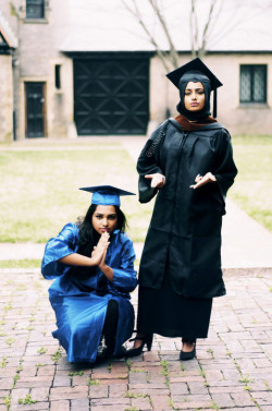 fweetpwuffyfatday:  hersheywrites:  jodyizm:  jahanara:  My sister and I are both graduating! She is graduating from high school and I am graduating from college! This is our signature pose.  This is lit.  Where are the notes??? This is dope as hell.