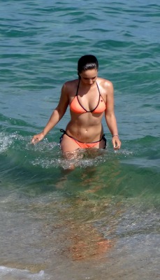 kerrigold:  me getting out of the sea  Lovely colour for a bikini&hellip; If only the water had pulled the bottoms down a wee bit further :-p  She has a great shape. Nothing to dislike about this picture.